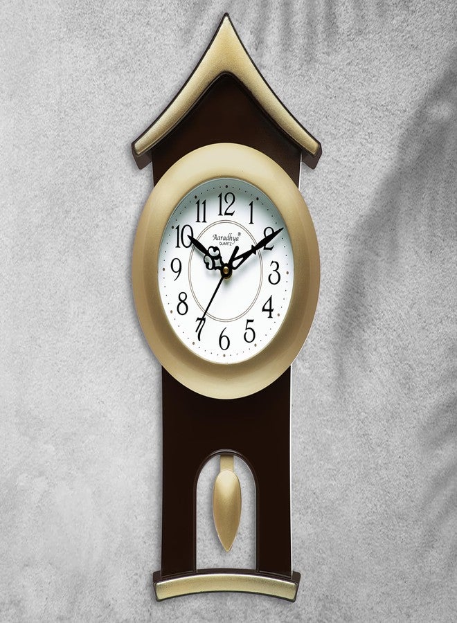 Harbour Analog Latest Stylish New Models Wall Clock with Pendulum for Home Living Room Hall Bedroom (Size Height 40 CM X Width 17.5 CM)- Home Decor Big Size Wall Clock vate (Golden) - Image 1